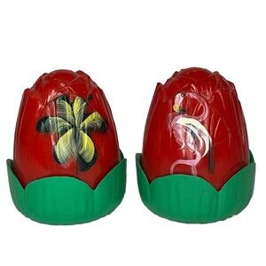Vtg Jaydon Red Florida Corn Tulip Salt Pepper Shakers  Palm Tree Flamingo